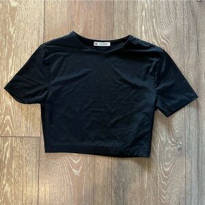 Zara Cropped Black Short sleeve Shirt